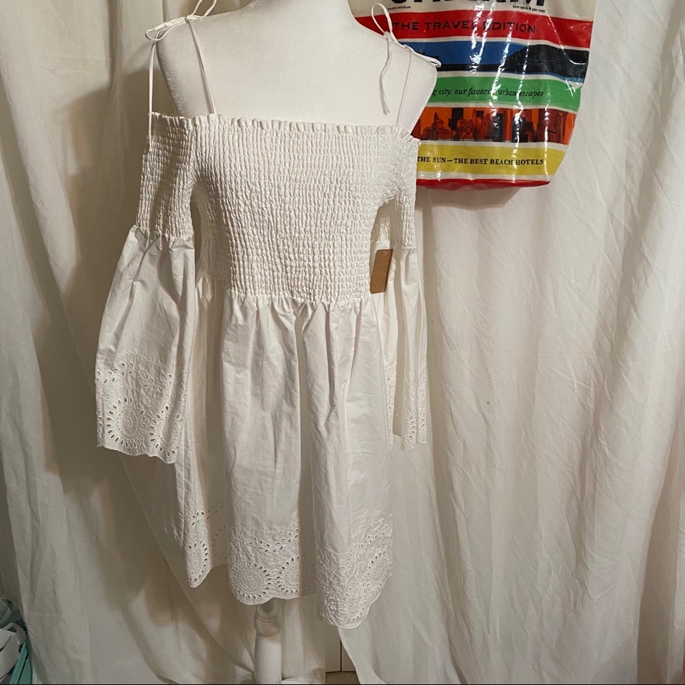Rachel Roy boho off shoulder smocked white dress
